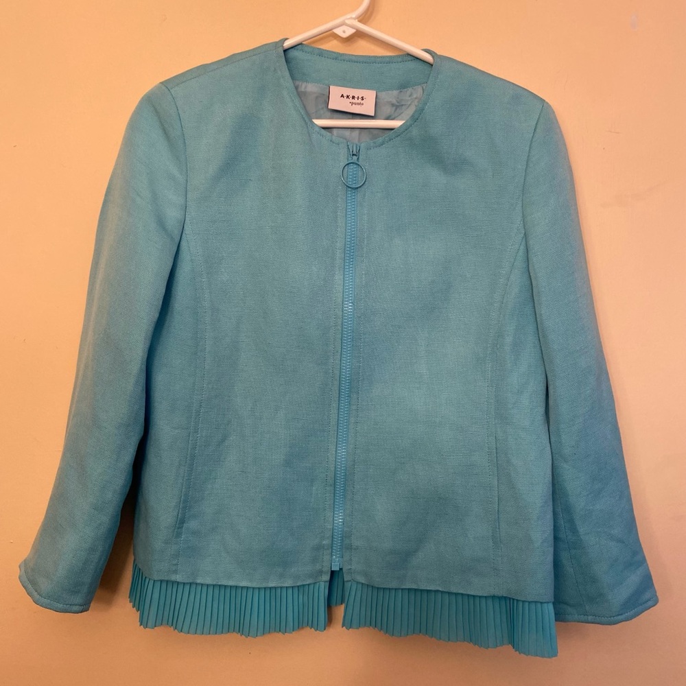Akris Punto Linen Blend Full Zip Long Sleeve Jacket With Flutter Hem Size 6